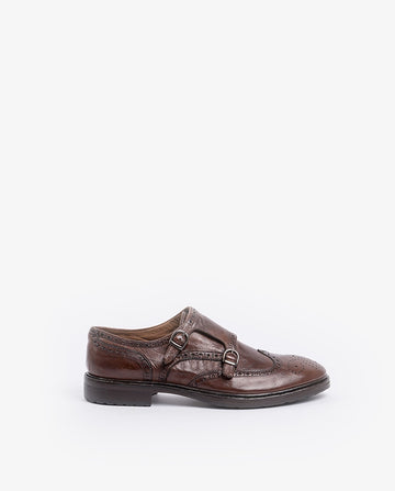 Dark Brown Monk Strap Shoes 100% Leather